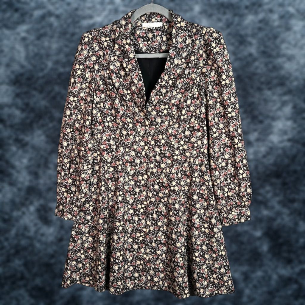 Oak + Fort Oak + Fort Womens Medium Floral Long Sleeve Dress Black Polyester Size M / US 6-8 / IT 42-44 - 1 Thumbnail