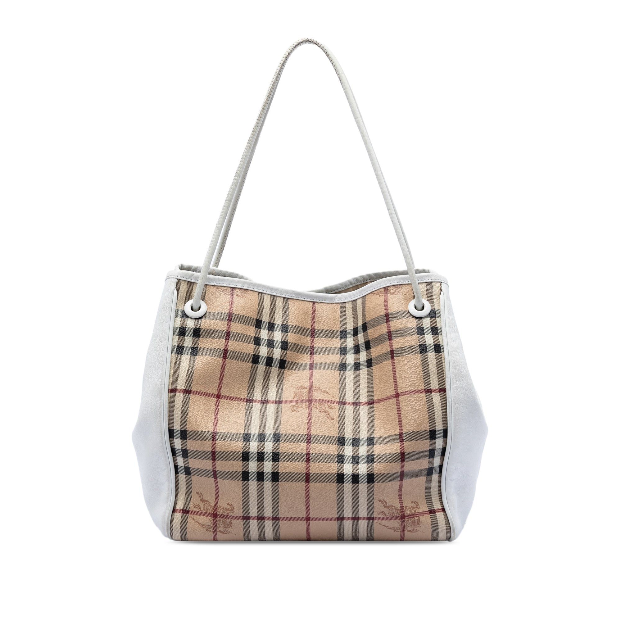Burberry Small Leather Trimmed Haymarket Check Coated Canvas Canterbury Tote Size ONE SIZE - 1 Thumbnail