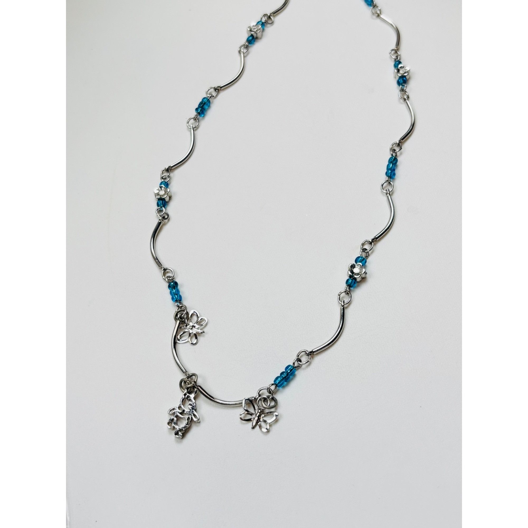 Other Butterfly & Bear Charm Silver Necklace With Blue Beads Size ONE SIZE - 4 Thumbnail
