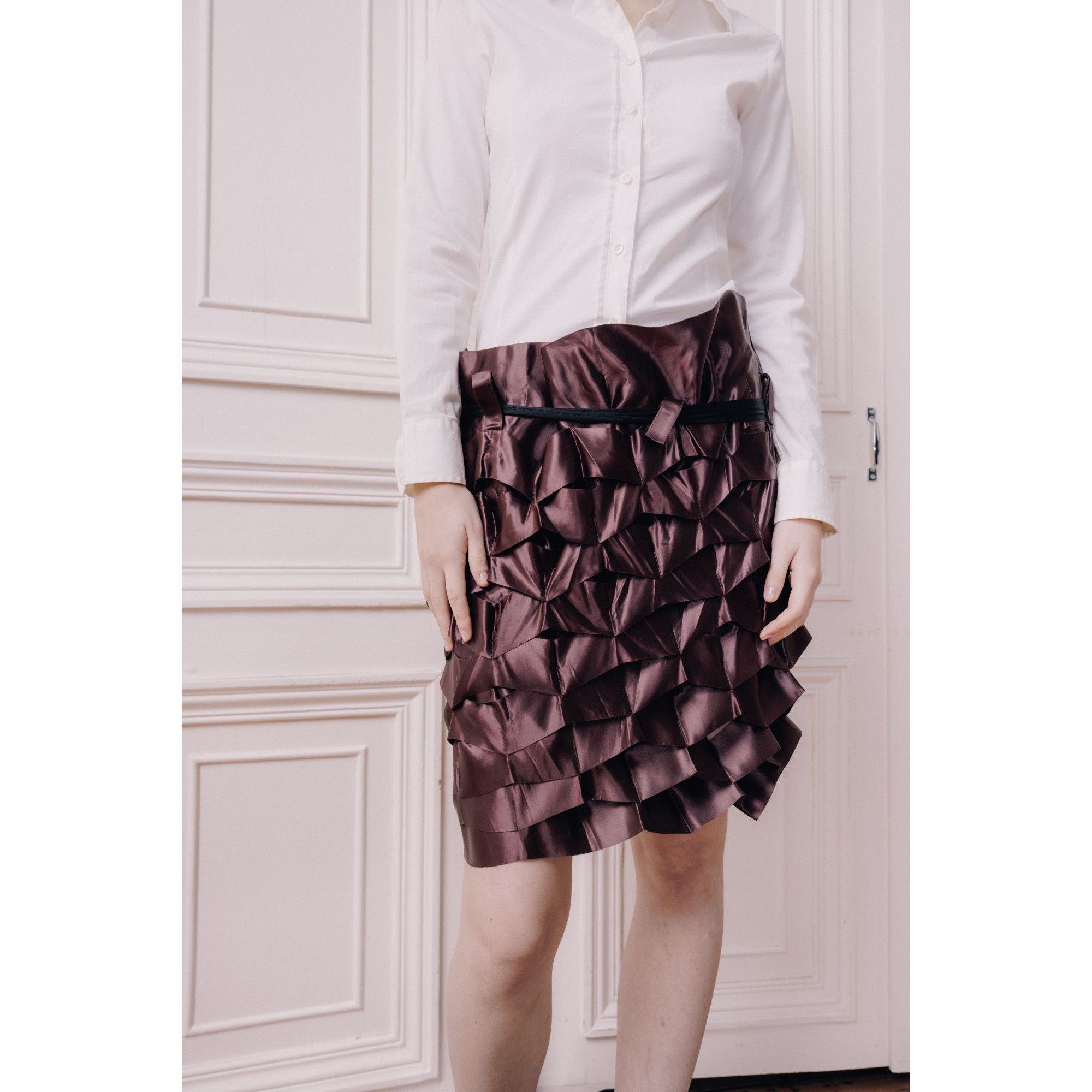 Issey Miyake Spring Summer 1991 Burgundy Ruffle Skirt Size 26" / US 2 / IT 38 - 3 Thumbnail