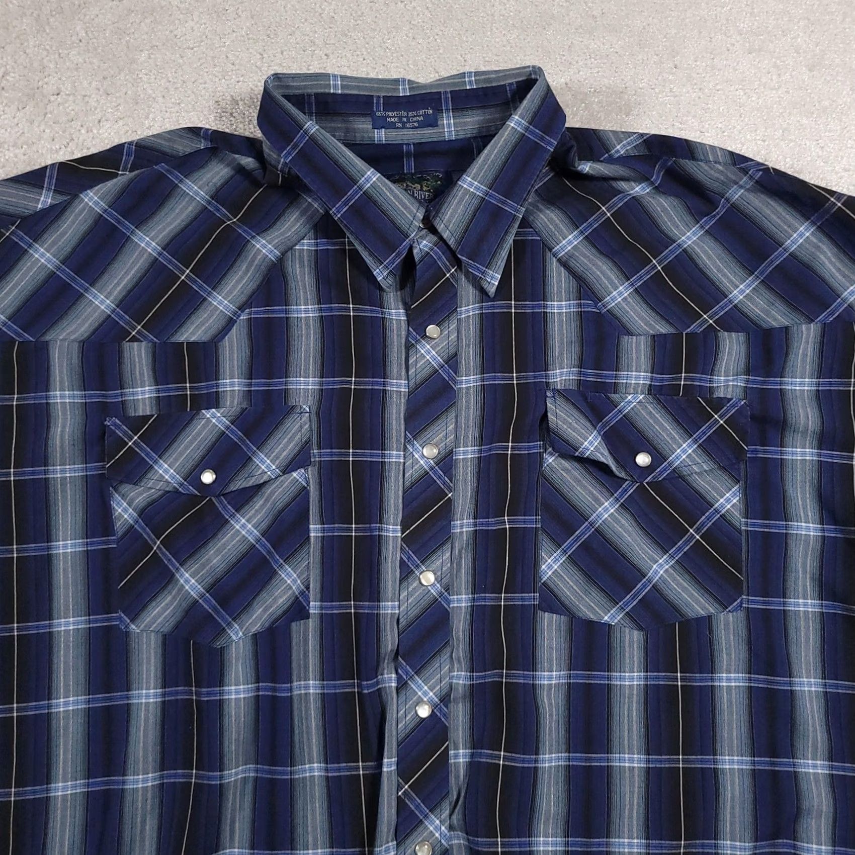 Vintage Salmon River Traders Shirt Mens 3X Blue Plaid Long Sleeve Western Cowboy Pearl Snap Size US XXL / EU 58 / 5 - 3 Thumbnail