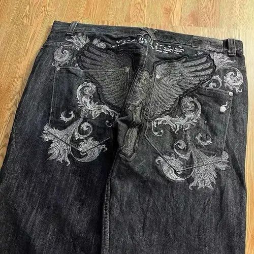 VIBE Retro Skull Wings Embroidered Baggy Jeans Size US 30 / EU 46 - 2 Thumbnail