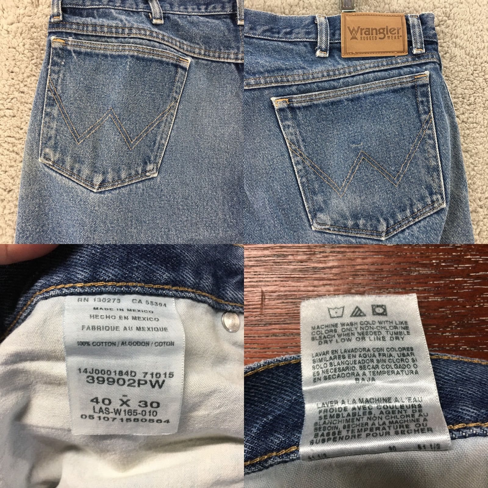 Wrangler Wrangler Rugged Wear Straight Jeans Mens 40x30 Blue Light Wash Denim Zip Fly Size US 40 / EU 56 - 9 Thumbnail