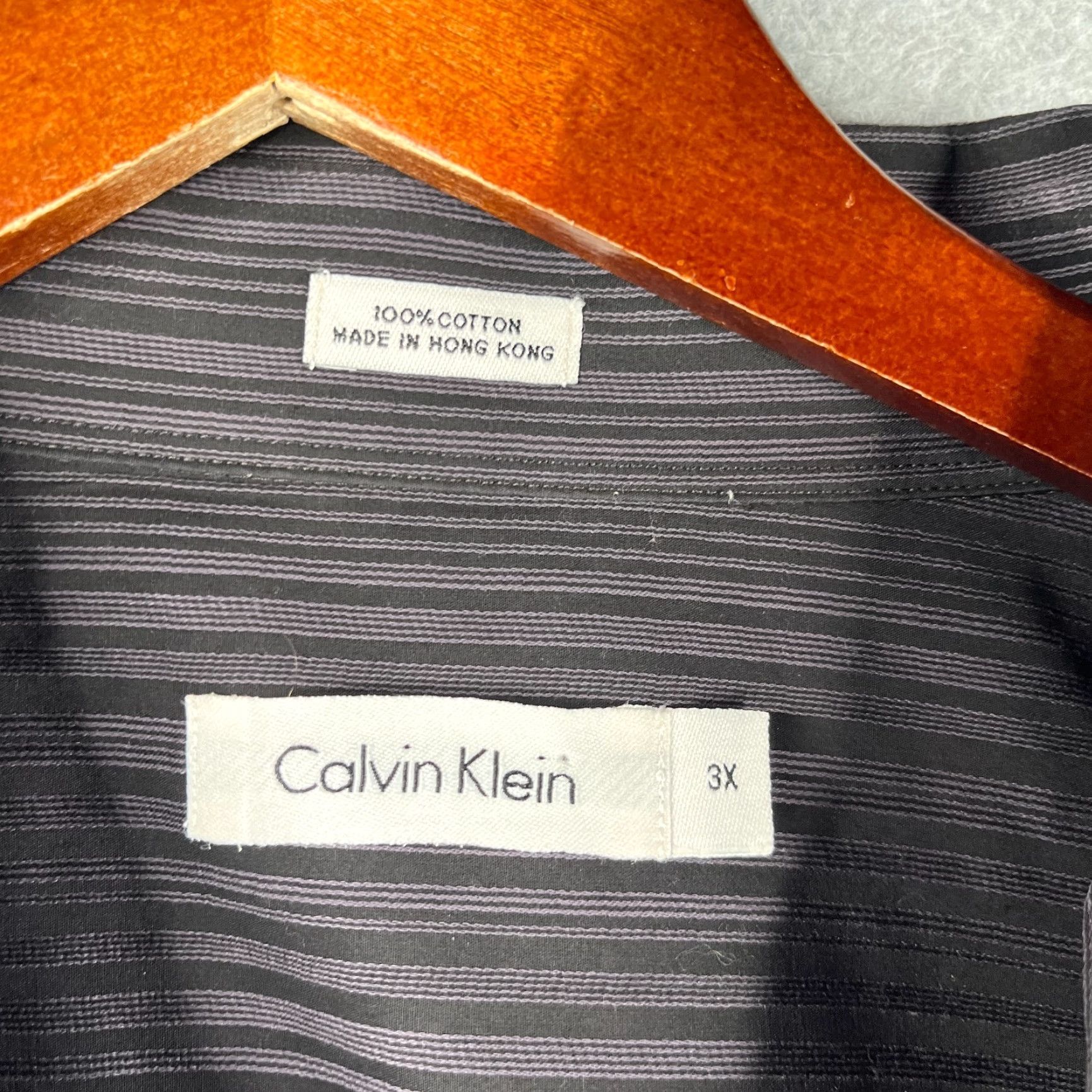 Calvin Klein Calvin Klein Shirt 3X Gray Black Striped Button-Up Long Sleeve Mens Adult Regular Cotton Woven Button-Down Collar Casual Size US XXL / EU 58 / 5 - 4 Thumbnail