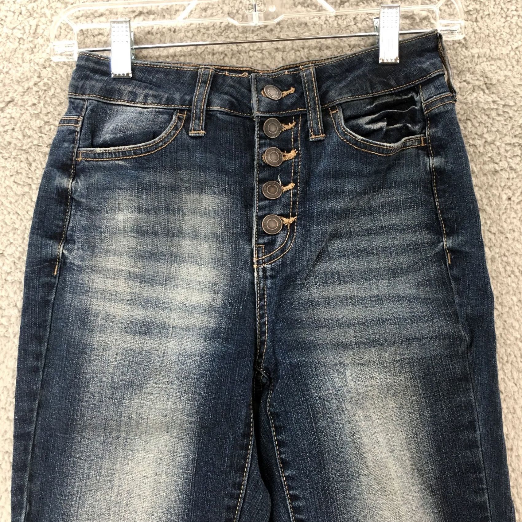 Vintage SO Womens Jeans 3 Blue Denim Dark Wash Ankle Jeggings Jeans Regular 3 Womens SO Ultimate High Rise Jeans Blue Denim Dark Wash Button Fly Size 26" / US 2 / IT 38 - 2 Thumbnail