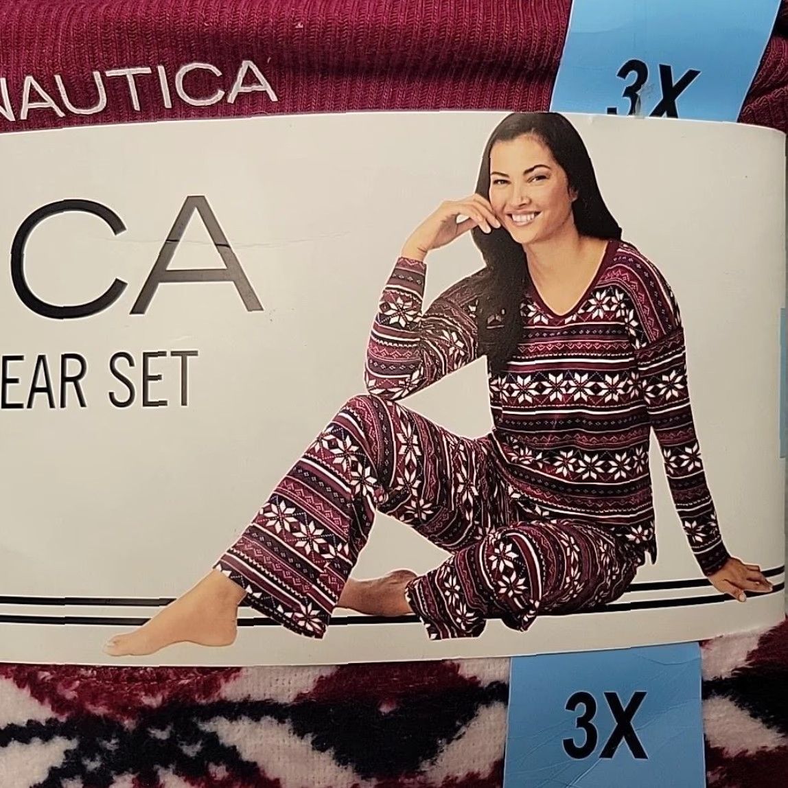 Nautica Nautica Pajama Set Womens 3X Purple Fair Isle Sleepwear 2PC NWT Silky Stretch Fleece Pant Top Lounge Winter Holiday Mens? Size ONE SIZE - 2 Thumbnail