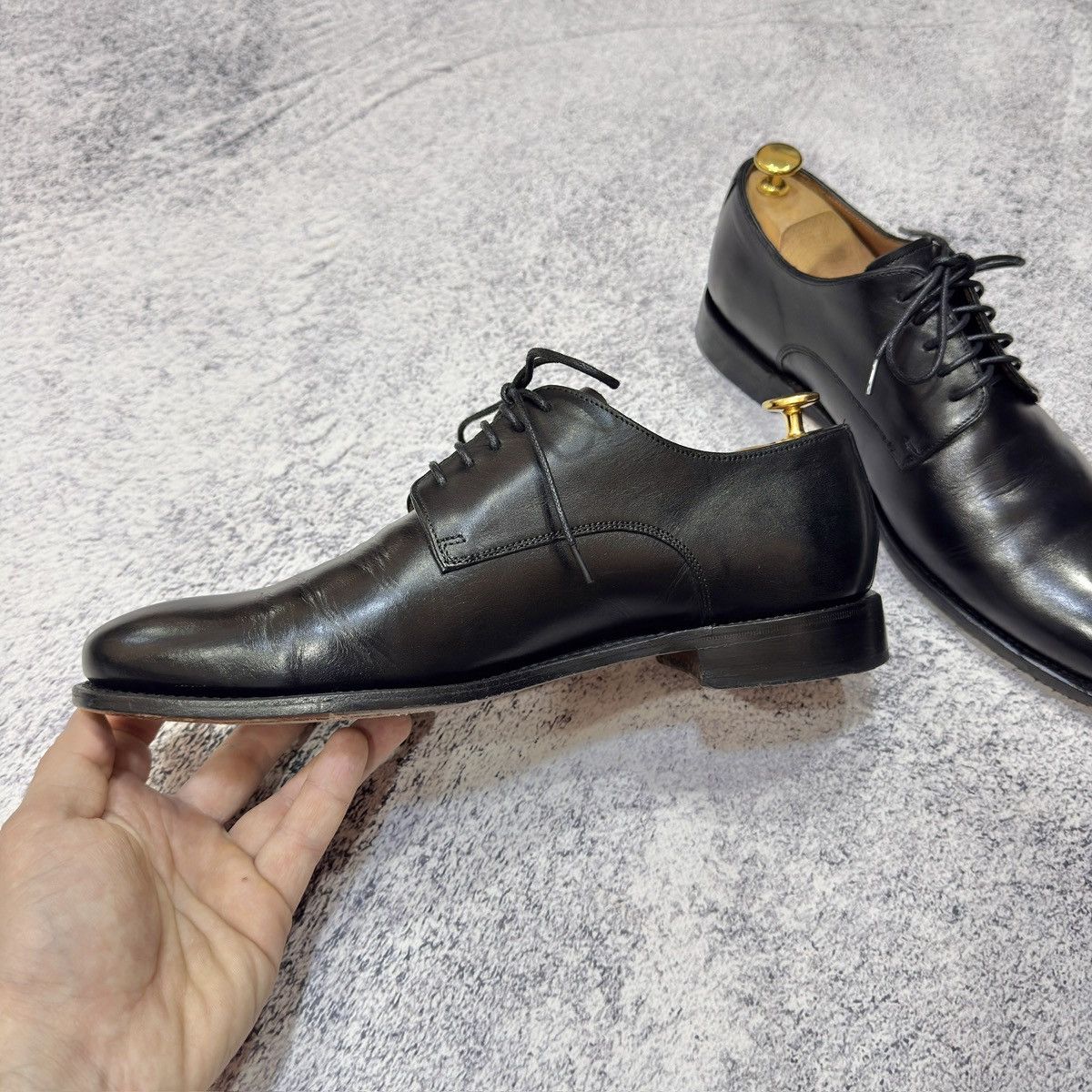 Handmade Prime Shoes Black Welted Leather Derbies US8.5 UK7.5 EU41.5 Size US 8.5 / EU 41-42 - 5 Thumbnail