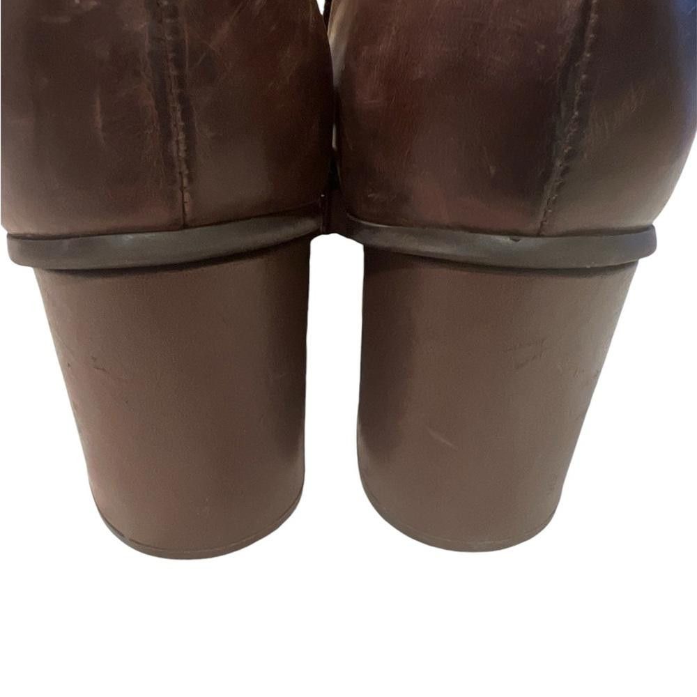Designer Korks-Ease Brown Leather Cap Toe Block Heel Ankle Boots Size US 8 / IT 38 - 9 Thumbnail