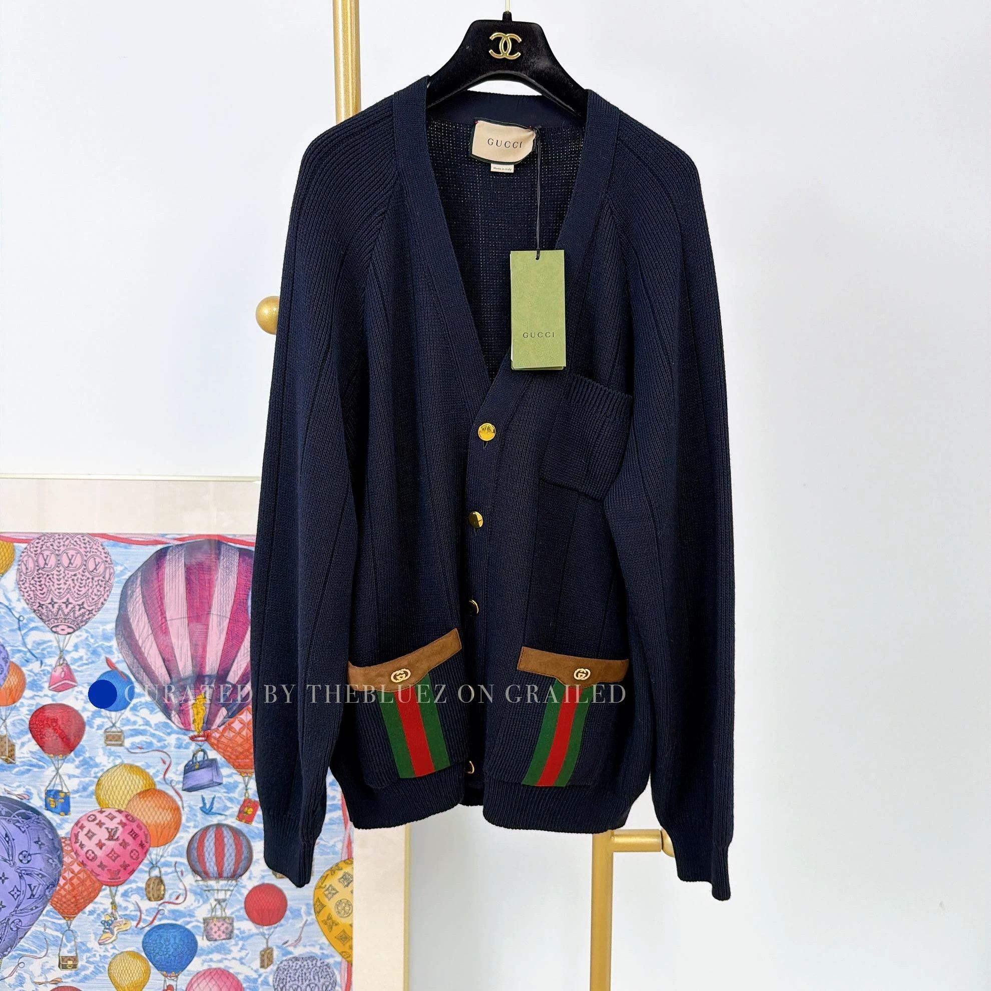 Gucci Blue V-Neck Button Cardigan with Pockets XL Size US XL / EU 56 / 4 - 1 Thumbnail