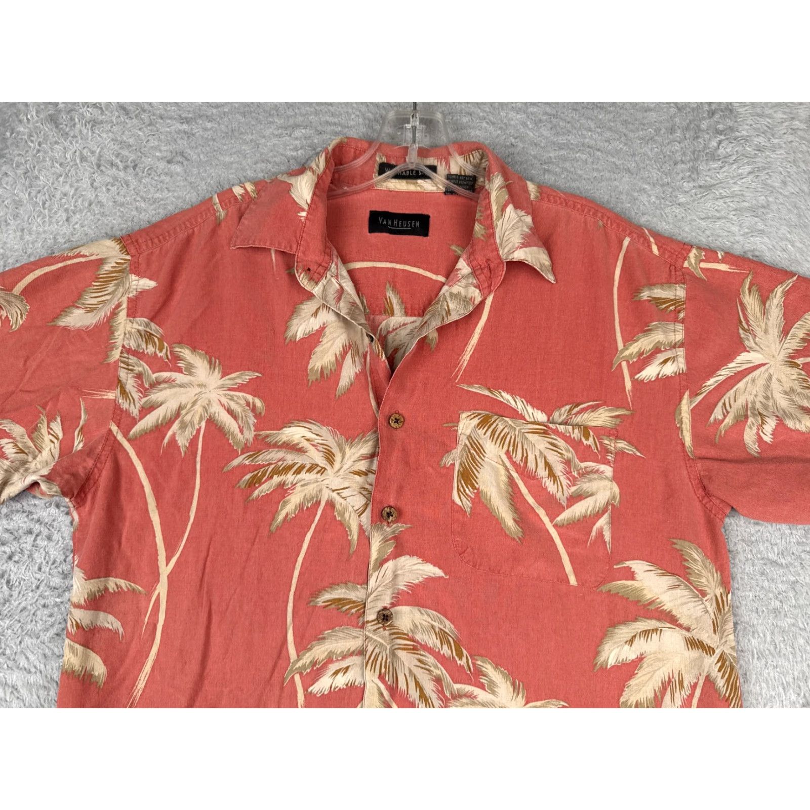 Van Heusen Van Heusen Shirt Adult Small Red Floral Palm Tree Button 100% Silk Hawaiian Size US S / EU 44-46 / 1 - 4 Thumbnail