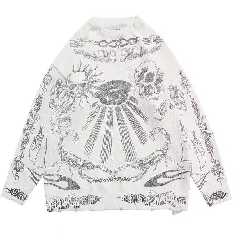 Designer Grunge y2k goth skull punk skeleton knit sweater Size US M / EU 48-50 / 2 - 1 Thumbnail