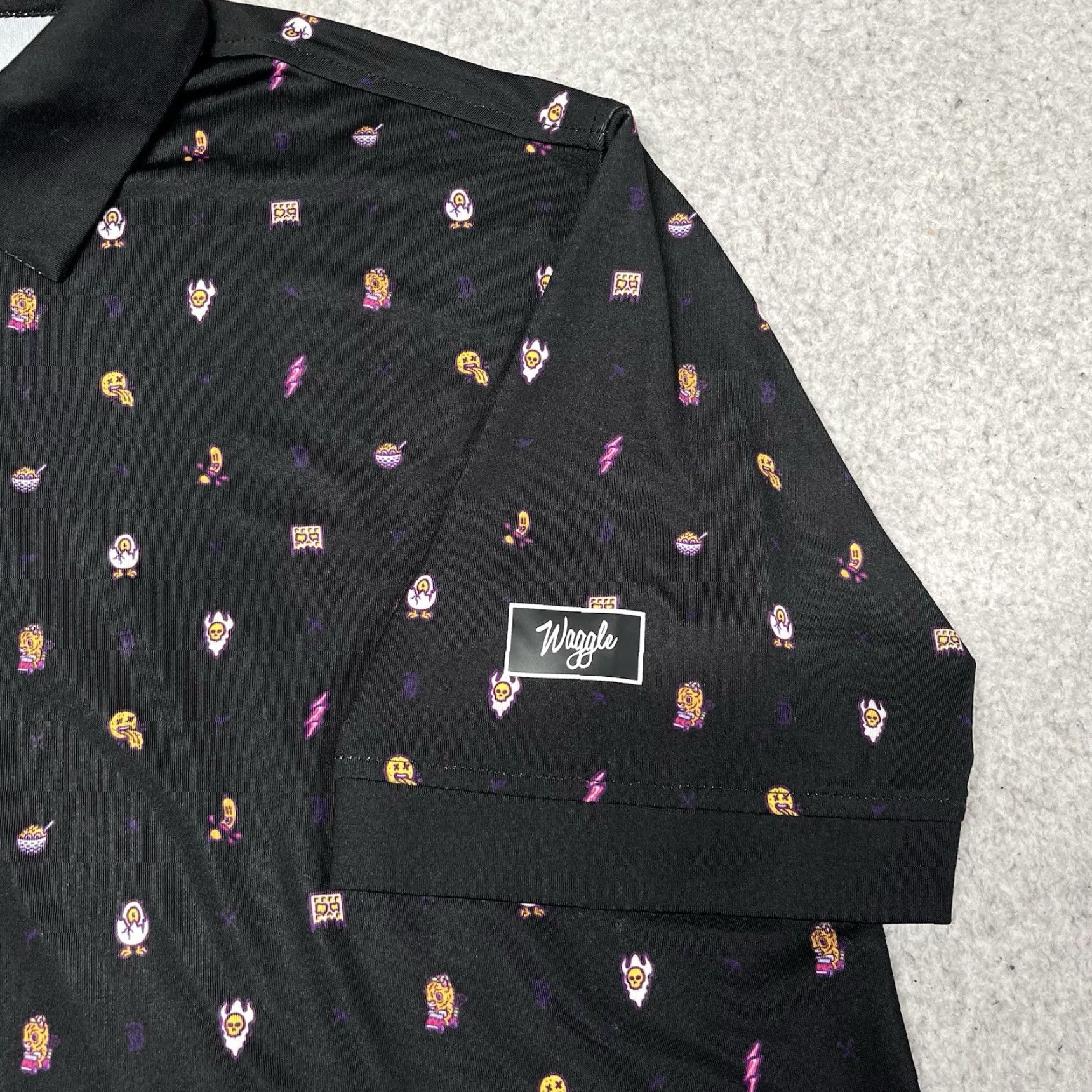 Vintage Waggle Polo Shirt Mens L Black All Over Print Performance Golf Stretch AOP Size US L / EU 52-54 / 3 - 3 Thumbnail