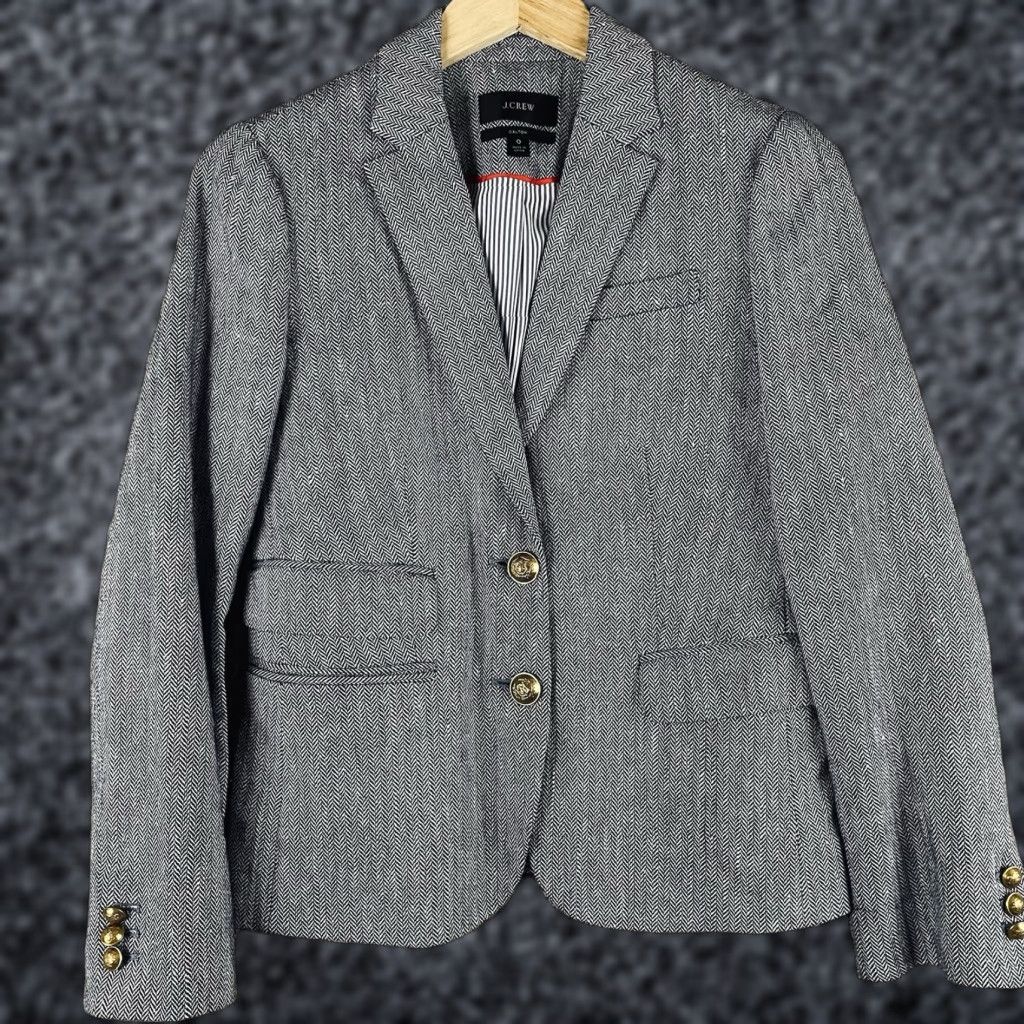 J.Crew J.CREW Dalton Blazer Womens 0 Herringbone Linen Blend Blue Button Jacket Regular Pockets Lined Short Sleeve Navy/Blue (Office, Workwear) Womens Size XS / US 0-2 / IT 36-38 - 1 Thumbnail