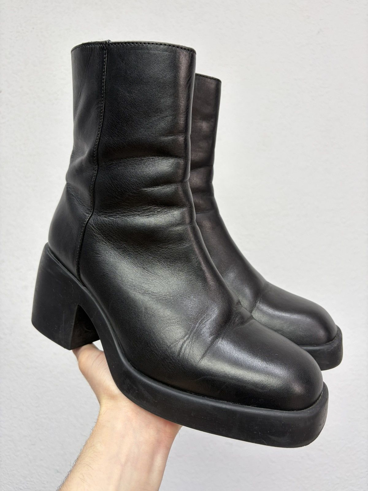 Hedi Slimane Vintage Italian AS 98 Rick Owens Style Leather Biker Boots Size US 8.5 / EU 41-42 - 1 Thumbnail