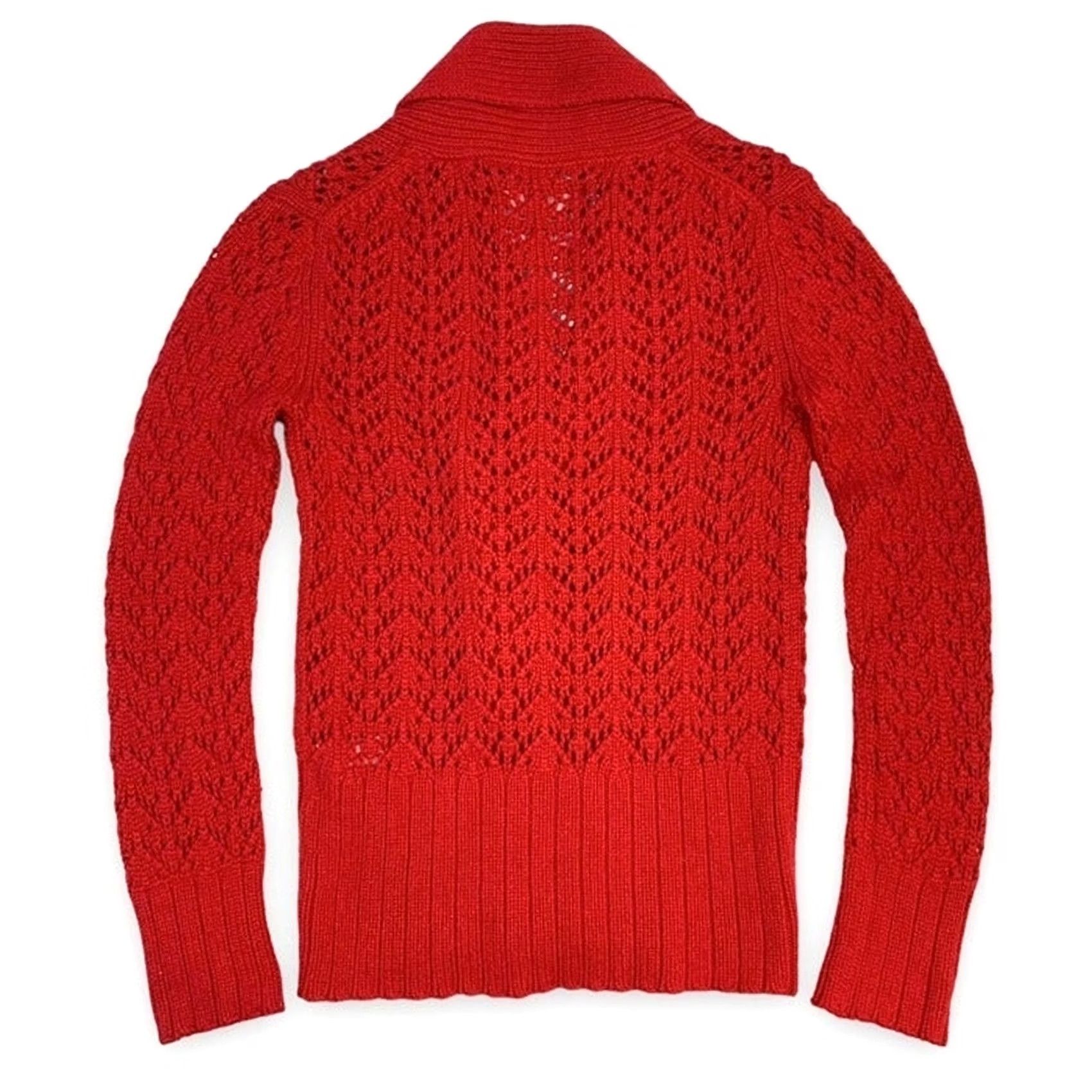 Old Navy VTG Old Navy Cardigan Shawl Collar Pointelle Toggle Red Womens Medium Sweater Knit Open Knit Classic Fall Winter Vintage Women Size M / US 6-8 / IT 42-44 - 2 Thumbnail