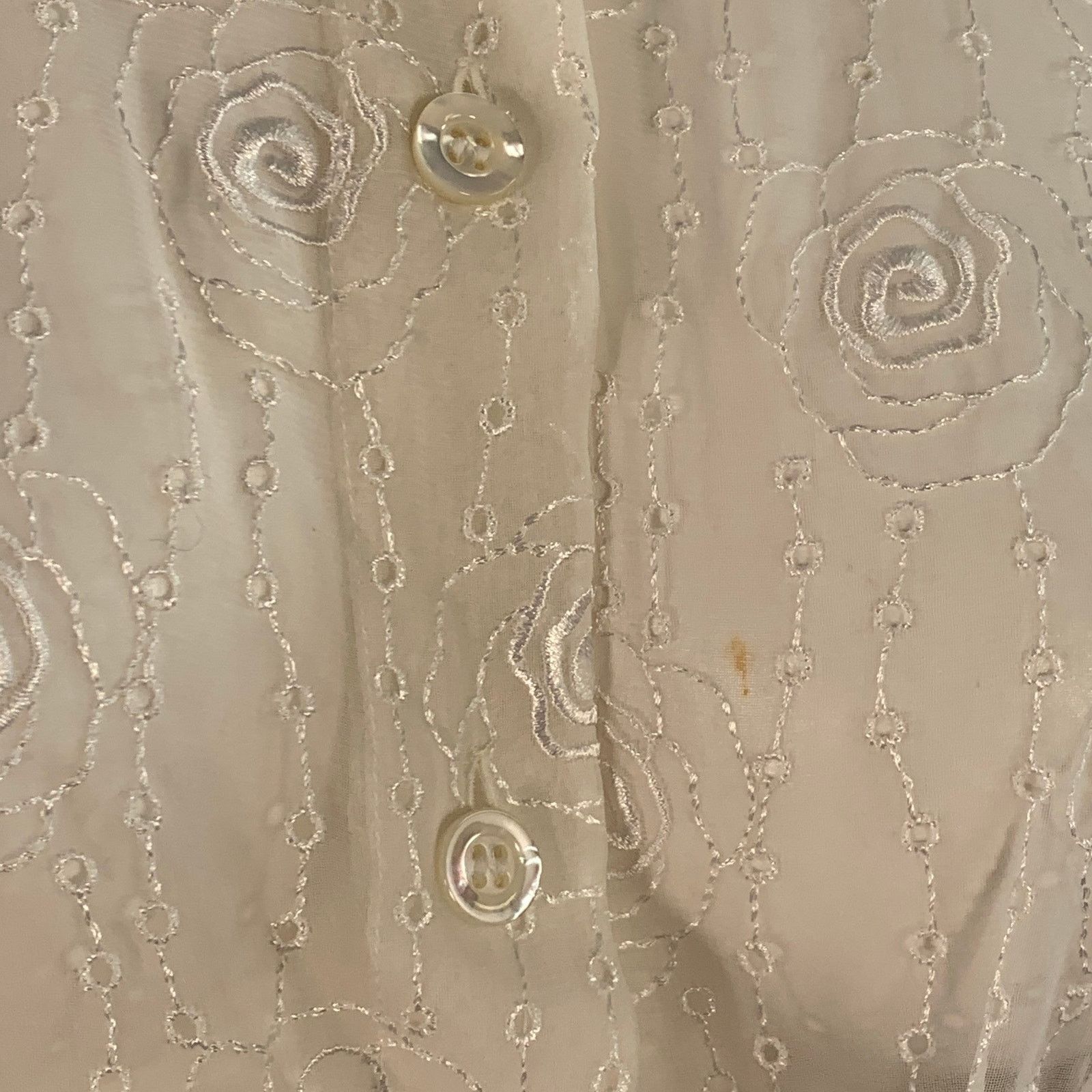 Escada XS Cream Polyester Embroidered Floral Eyelet Button Up Shirt Size XS / US 0-2 / IT 36-38 - 5 Thumbnail