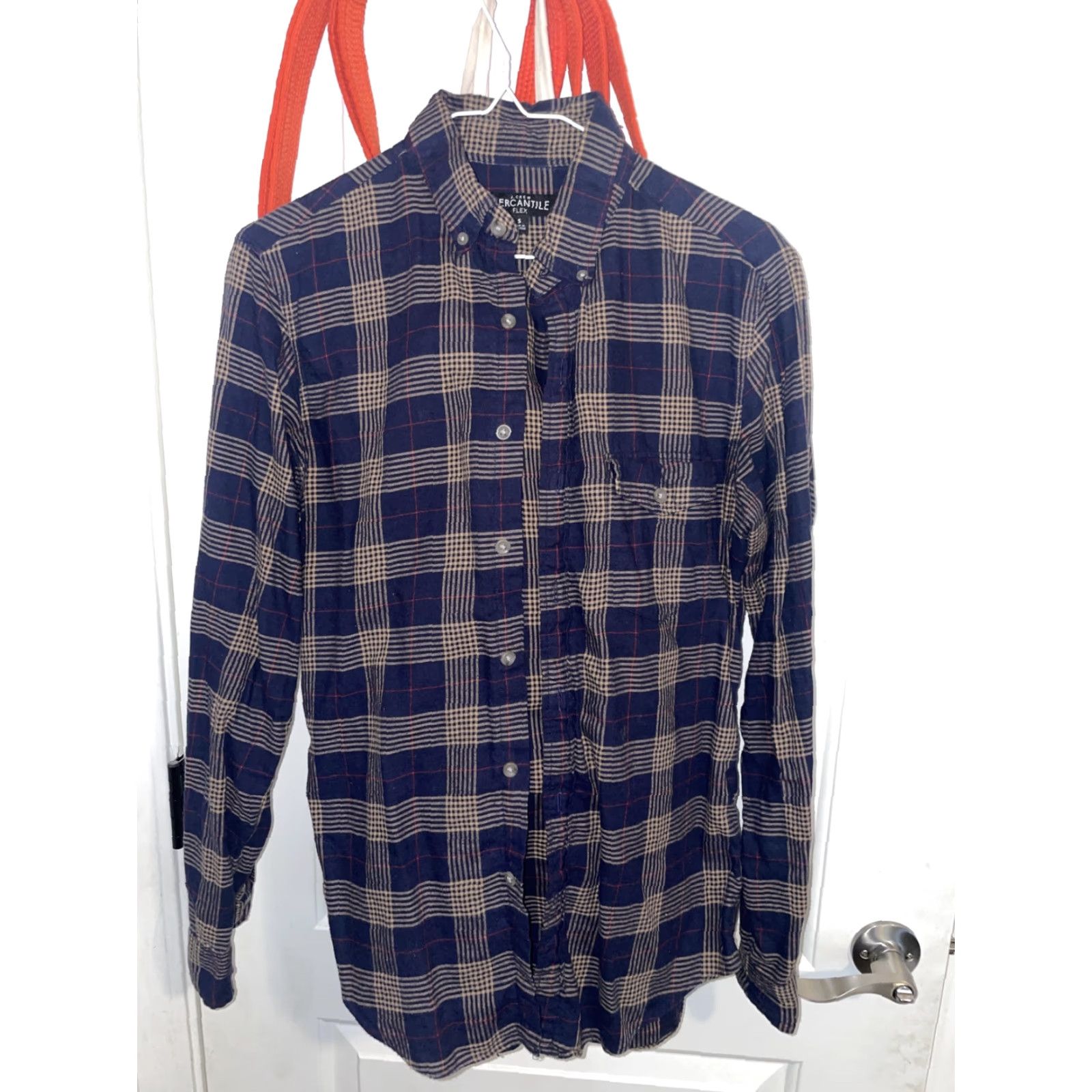 J.Crew J.CREW Shirt Mens Small Blue Brown Plaid Button-Up Long Sleeve Flannel Slim Fit Size US S / EU 44-46 / 1 - 2 Thumbnail