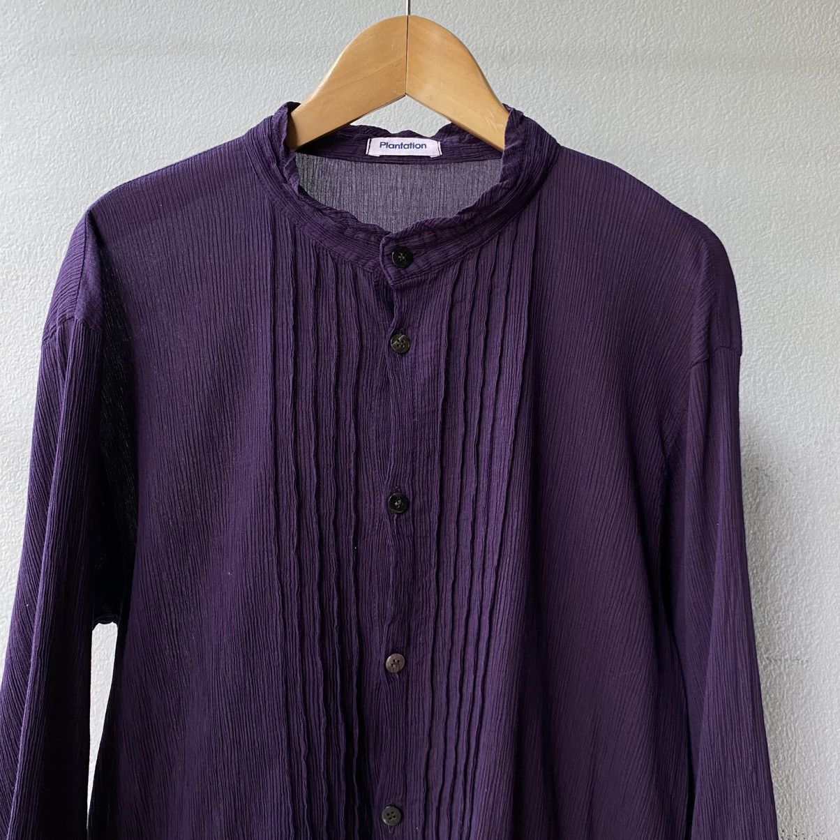 Issey Miyake Plantation Purple Long Sleeve Pleated Button-Up Blouse Size M / US 6-8 / IT 42-44 - 5 Thumbnail
