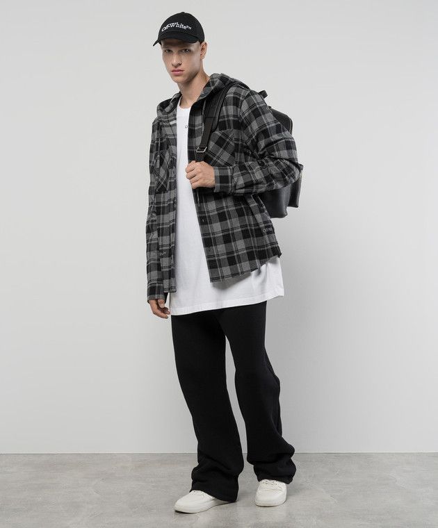 Off-White o1s22i1n1124 Hooded Checked Overshirt in Grey Size US L / EU 52-54 / 3 - 2 Thumbnail