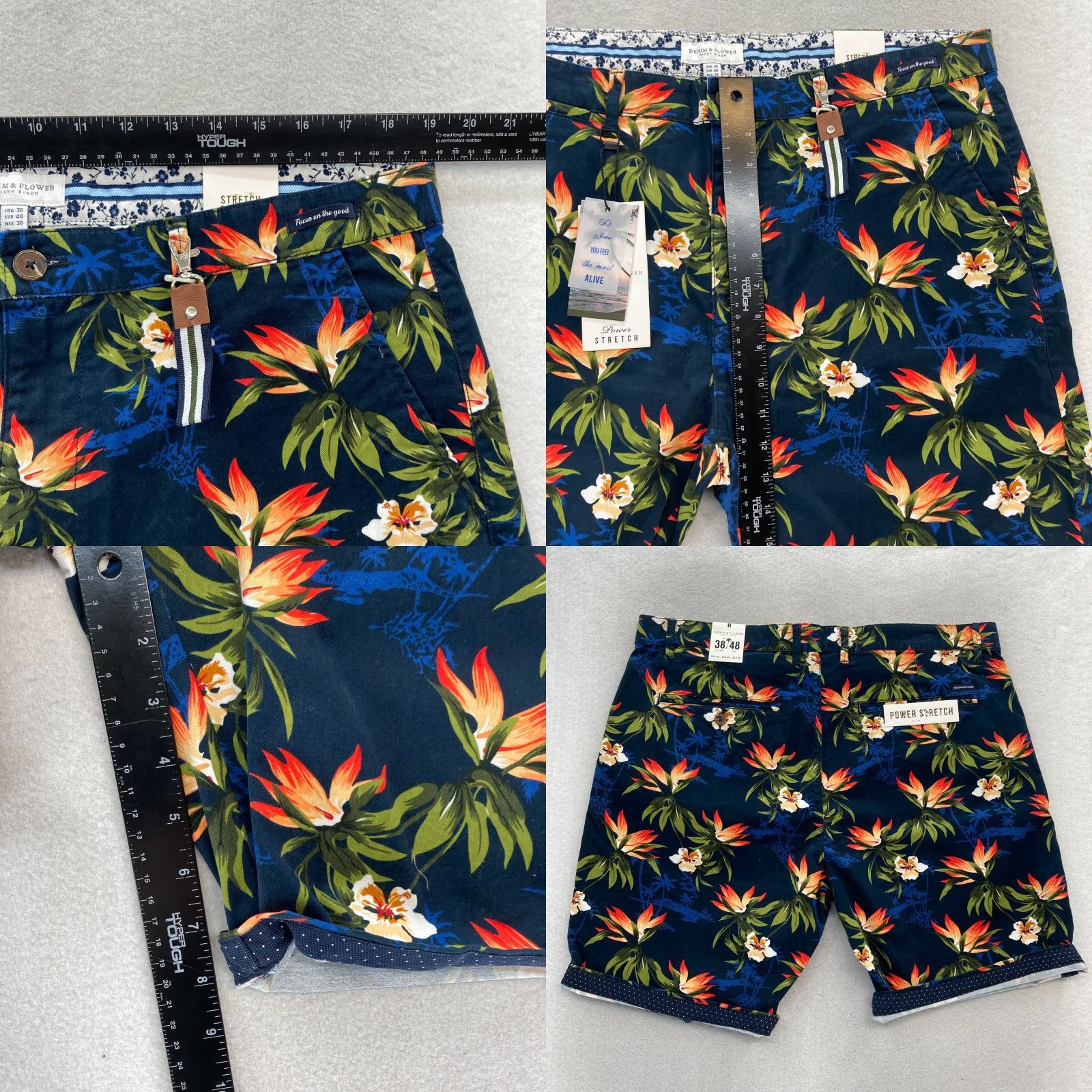 Vintage Denim & Flower Chino Shorts Mens 38 Blue Floral Roll Cuff Stretch Fabric Casual Size US 38 / EU 54 - 8 Thumbnail