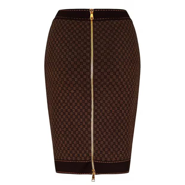 Balmain o1g2r1mq0924 Mini Monogram Jacquard Skirt in Brown Size 31" - 2 Thumbnail