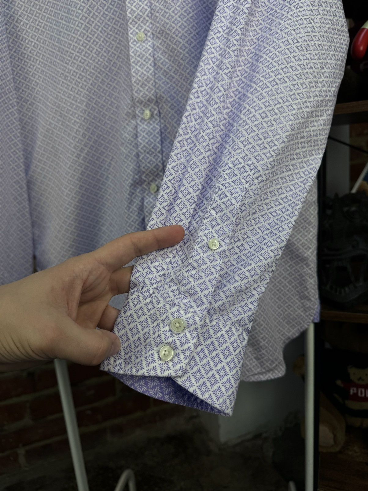 Designer × Ted Baker TED BAKER Endurance Printed Geometric White/Purple Shirt Size US XL / EU 56 / 4 - 7 Thumbnail