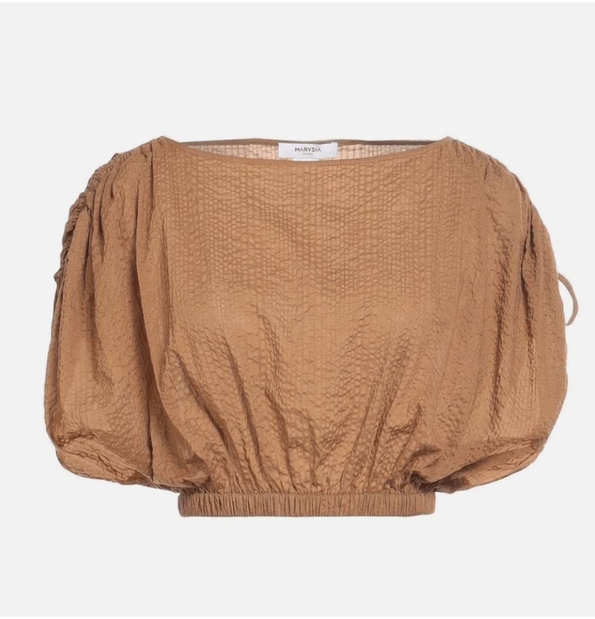 Marysia Marysia Resort Brown Seersucker Puff Sleeve Cropped Top Size XS / US 0-2 / IT 36-38 - 2 Thumbnail