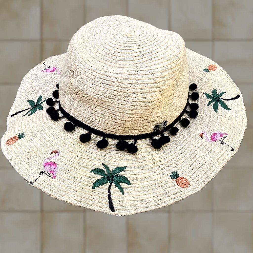 Betsey Johnson BETSEY JOHNSON Sun Hat Women's One Size Fedora Paper Flamingo Beige Tropical Floppy Hat Size ONE SIZE - 1 Thumbnail