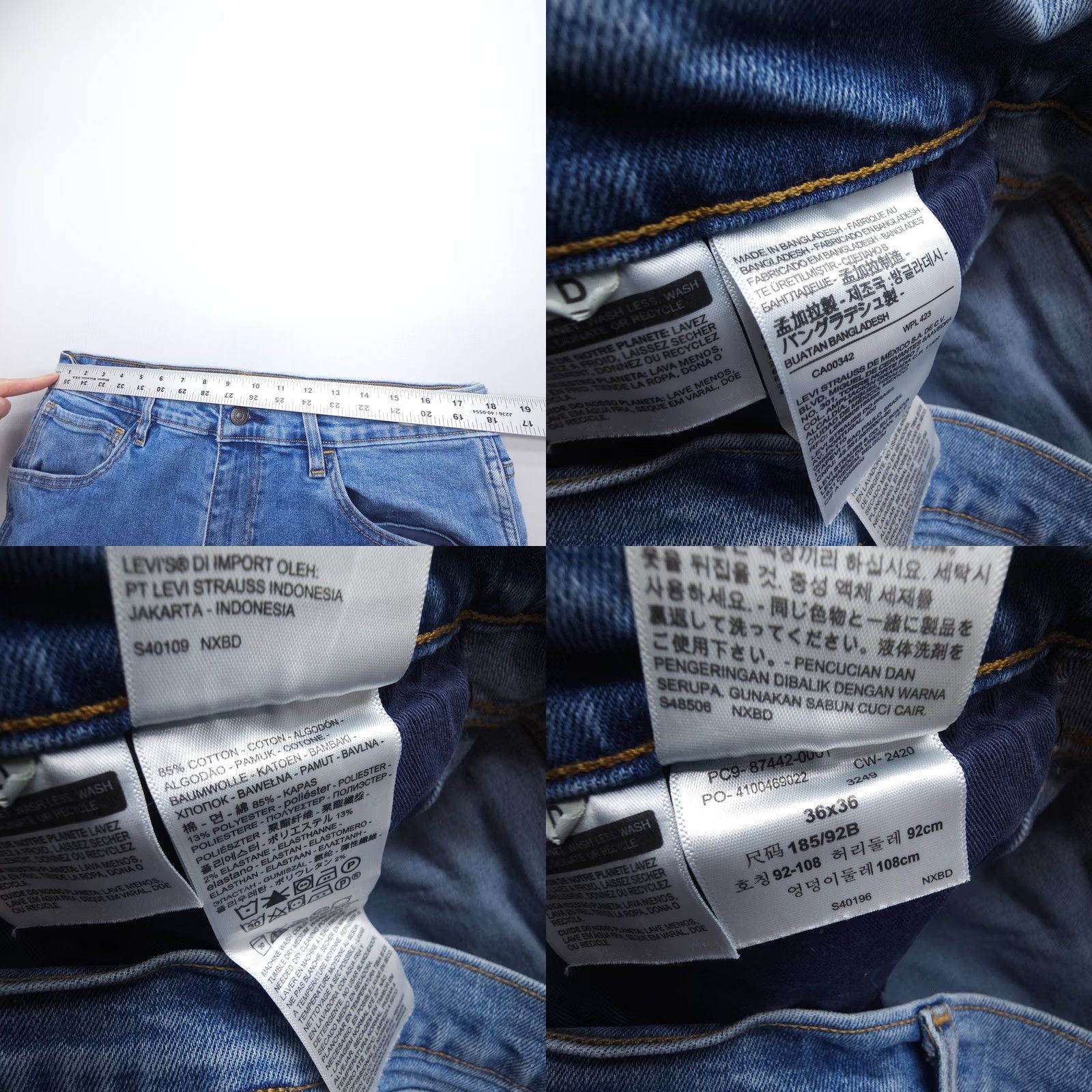 Levi's Levi's Workwear Jeans Mens 36 x 36 Blue Denim Stretch Straight 5-Pocket Regular Mid Rise Denim Long Tall Size US 36 / EU 52 - 8 Thumbnail