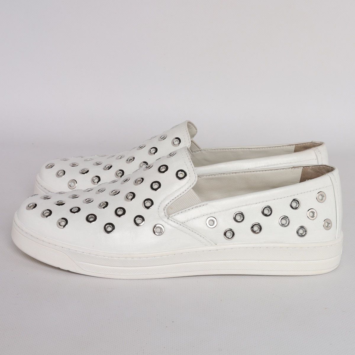 Prada Prada White Leather Slip-on Sneakers Trainers Shoes Grommet Size US 9 / IT 39 - 2 Thumbnail