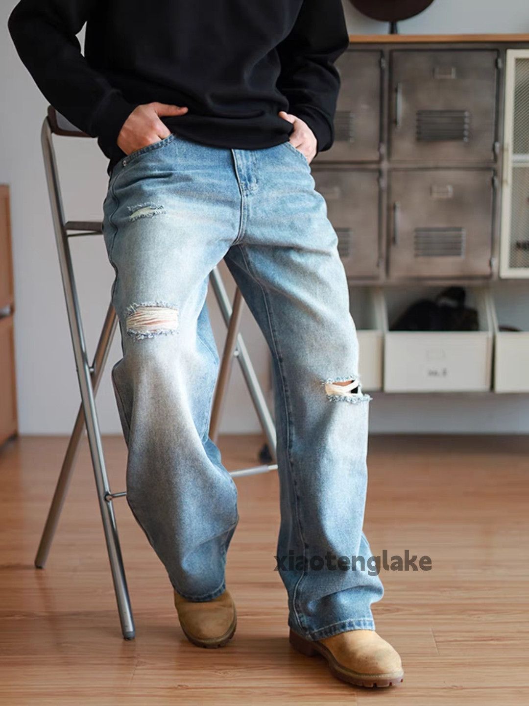 Japanese Brand Unisex washed retro loose baggy ripped damaged jeans Size US 36 / EU 52 - 7 Thumbnail