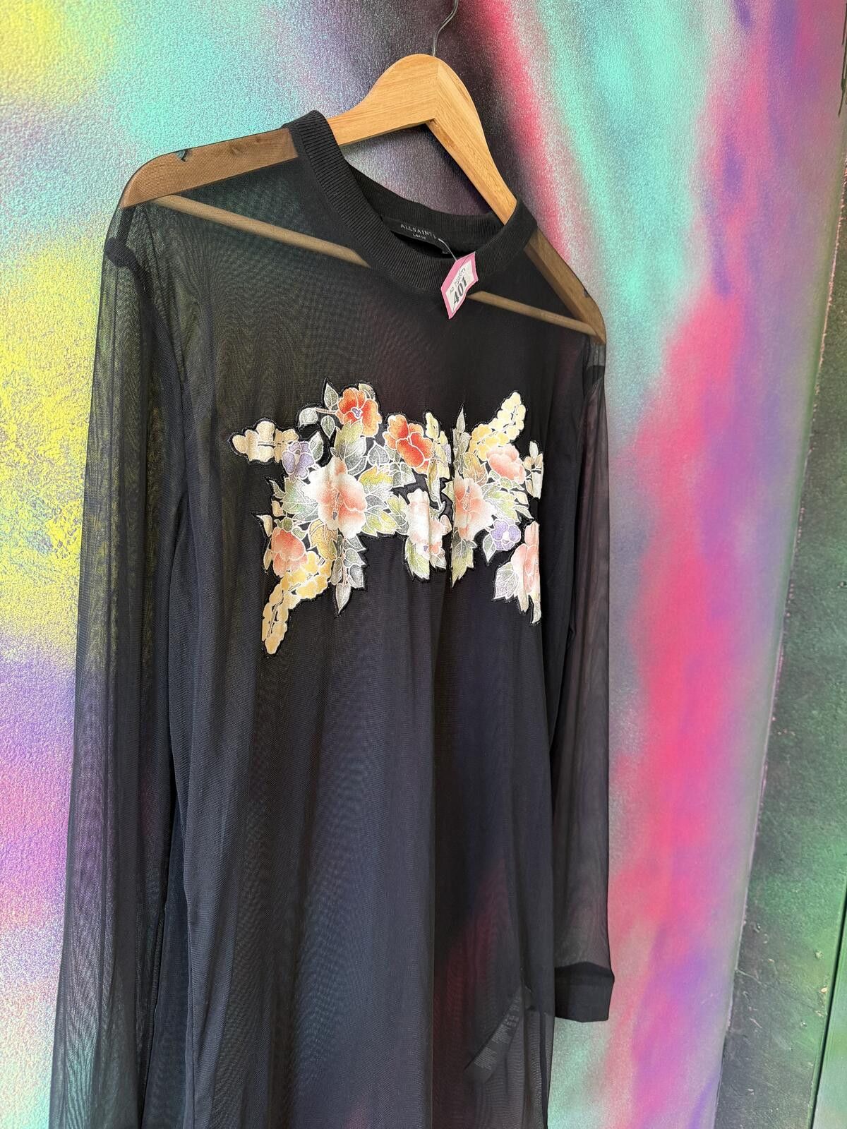 Other All saints Kelly sheer mesh floral applied dress -black Size ONE SIZE - 4 Thumbnail