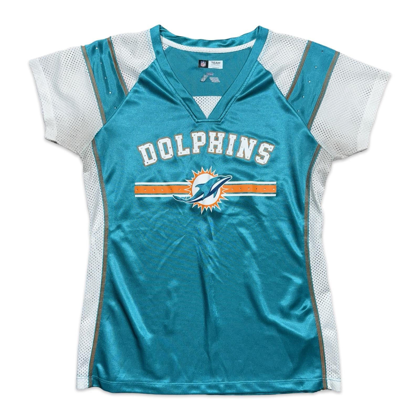 NFL Miami Dolphins Women's V-Neck Jersey Rhinestone Jersey Tee Size M / US 6-8 / IT 42-44 - 1 Thumbnail