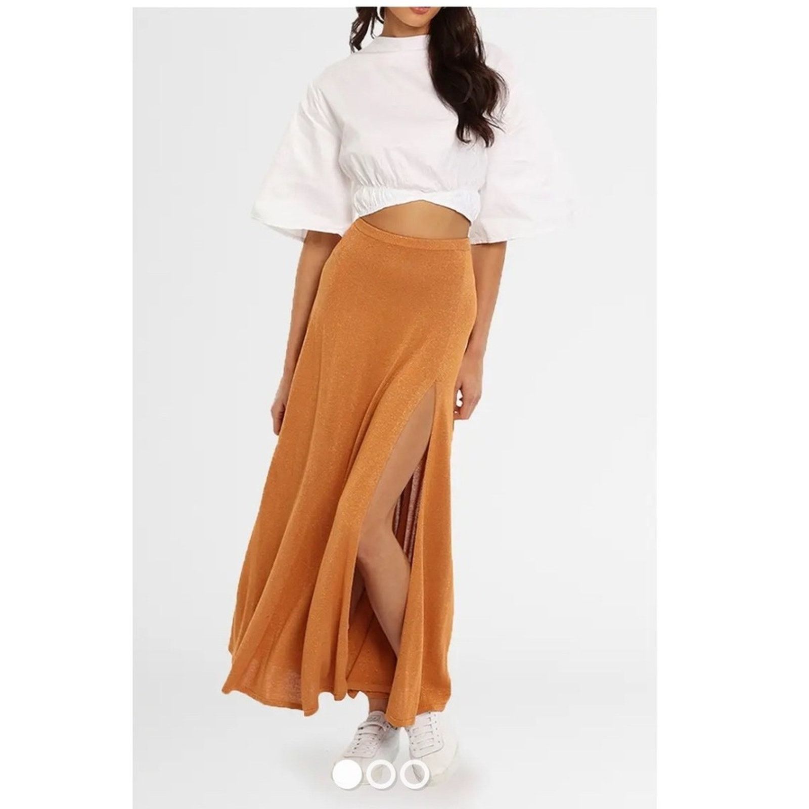 Bec Bridge Indya Knit Maxi Skirt Desert Sun Gold Shimmer S