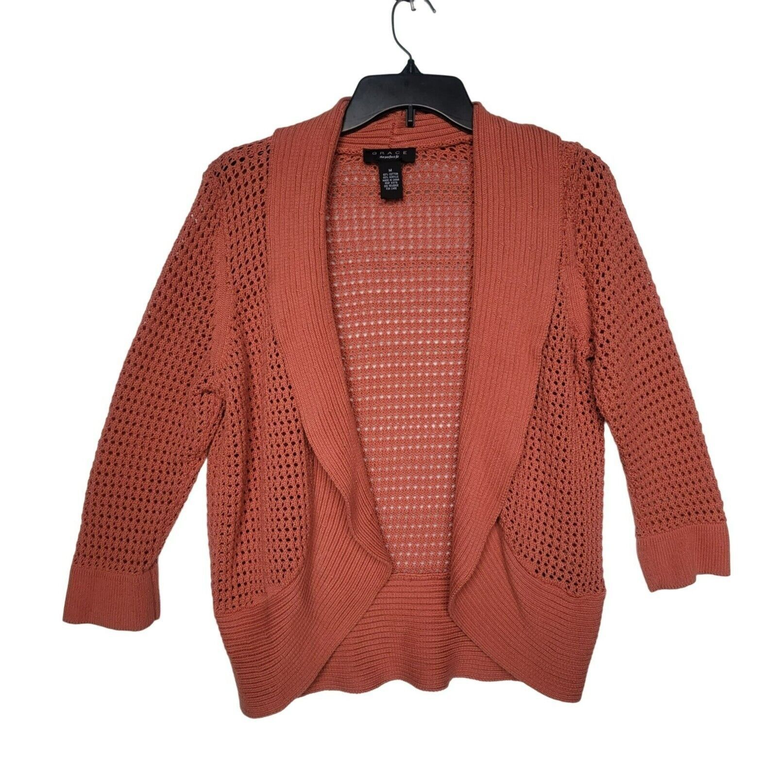 Other ⭐Womens Sweater Cardigan mesh knit Grace Elements Orange chu Size M / US 6-8 / IT 42-44 - 1 Thumbnail