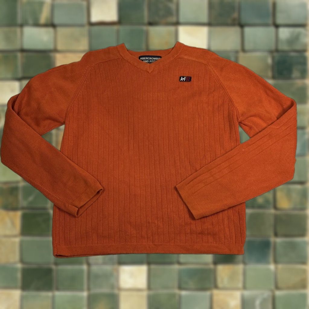 Abercrombie & Fitch VINTAGE Abercrombie & Fitch Sweater Orange V-Neck Pullover Men’s Size L Orange Striped 90s Mens Sweater Pullover Size US L / EU 52-54 / 3 - 1 Thumbnail