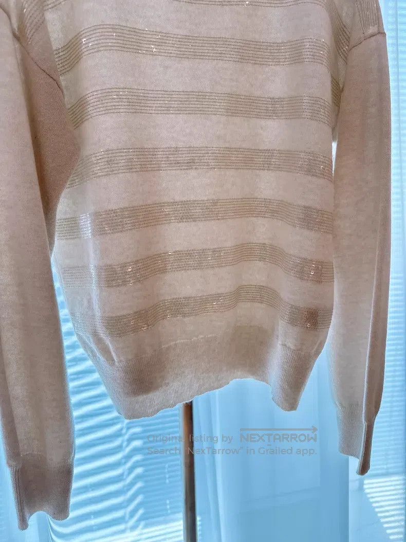 Brunello Cucinelli Brunello Cucinelli Striped Sequined Cashmere Knit Top Size S / US 4 / IT 40 - 3 Thumbnail
