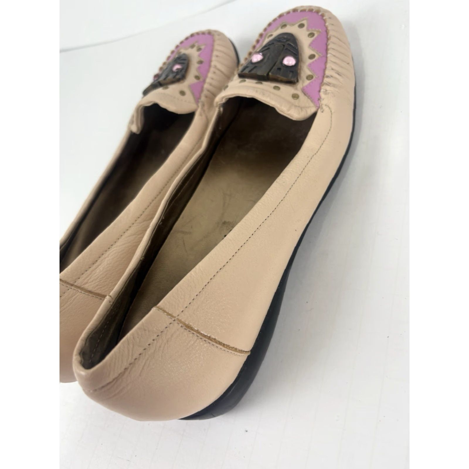 Vintage Bellini Women's Leather Flats Size 8.5M Peach Slip On Casual Dress Shoes Size US 9 / IT 39 - 5 Thumbnail