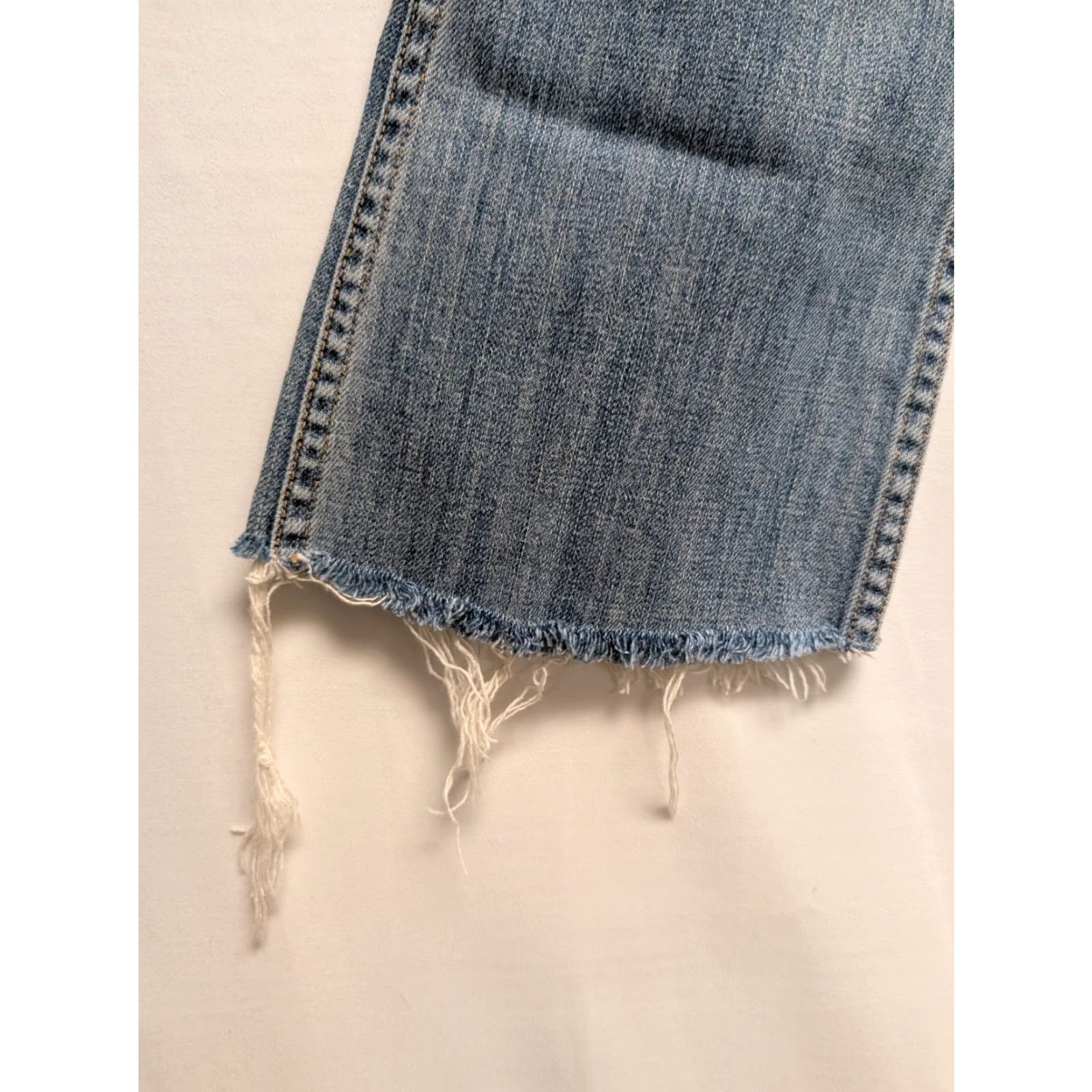 GRLFRND GRLFRND Joan Crop Flare Jeans - Blue Denim - 24 Inseam - Low Rise - Distressed - Raw Hem - Women's Jeans Size 42" / US 20 - 3 Thumbnail