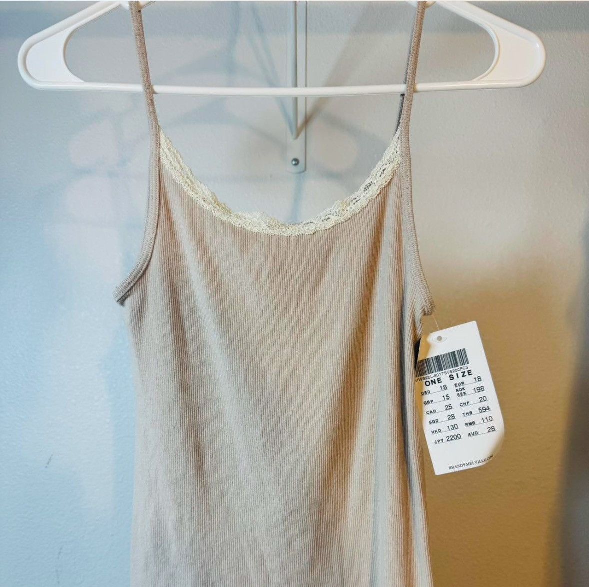 Brandy Melville Brandy Melville Lace Ribbed Tank Top Size ONE SIZE - 2 Thumbnail