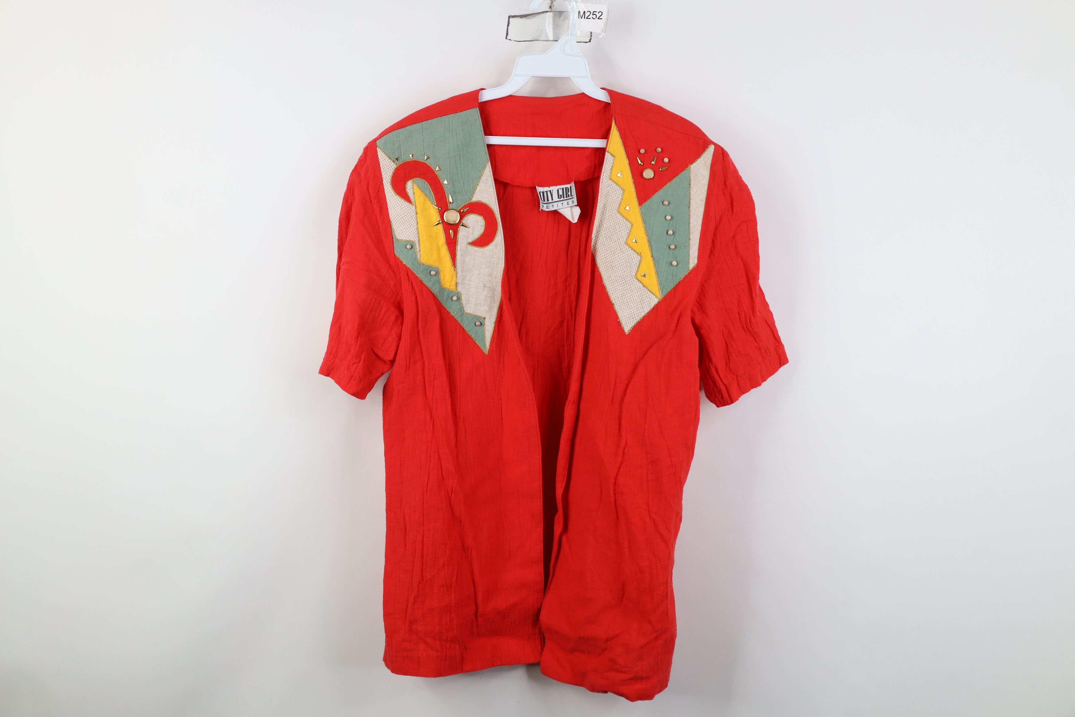 Vintage 90s Streetwear Abstract Sun Open Jacket Red USA