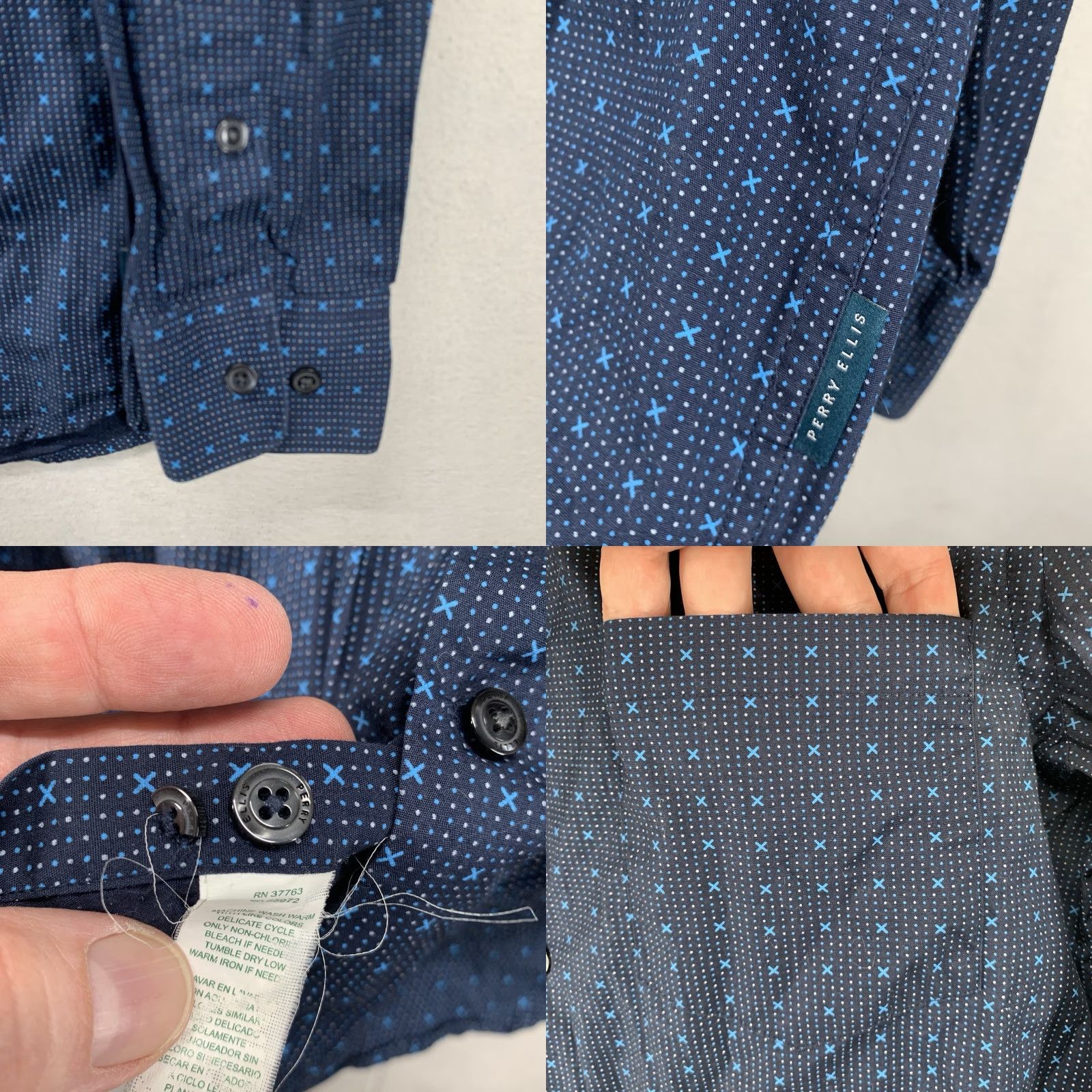 Perry Ellis Perry Ellis Men's Slim Fit Button Down Shirt 100% Cotton Dark Midnight Blue Geometric Pattern Size US M / EU 48-50 / 2 - 8 Thumbnail