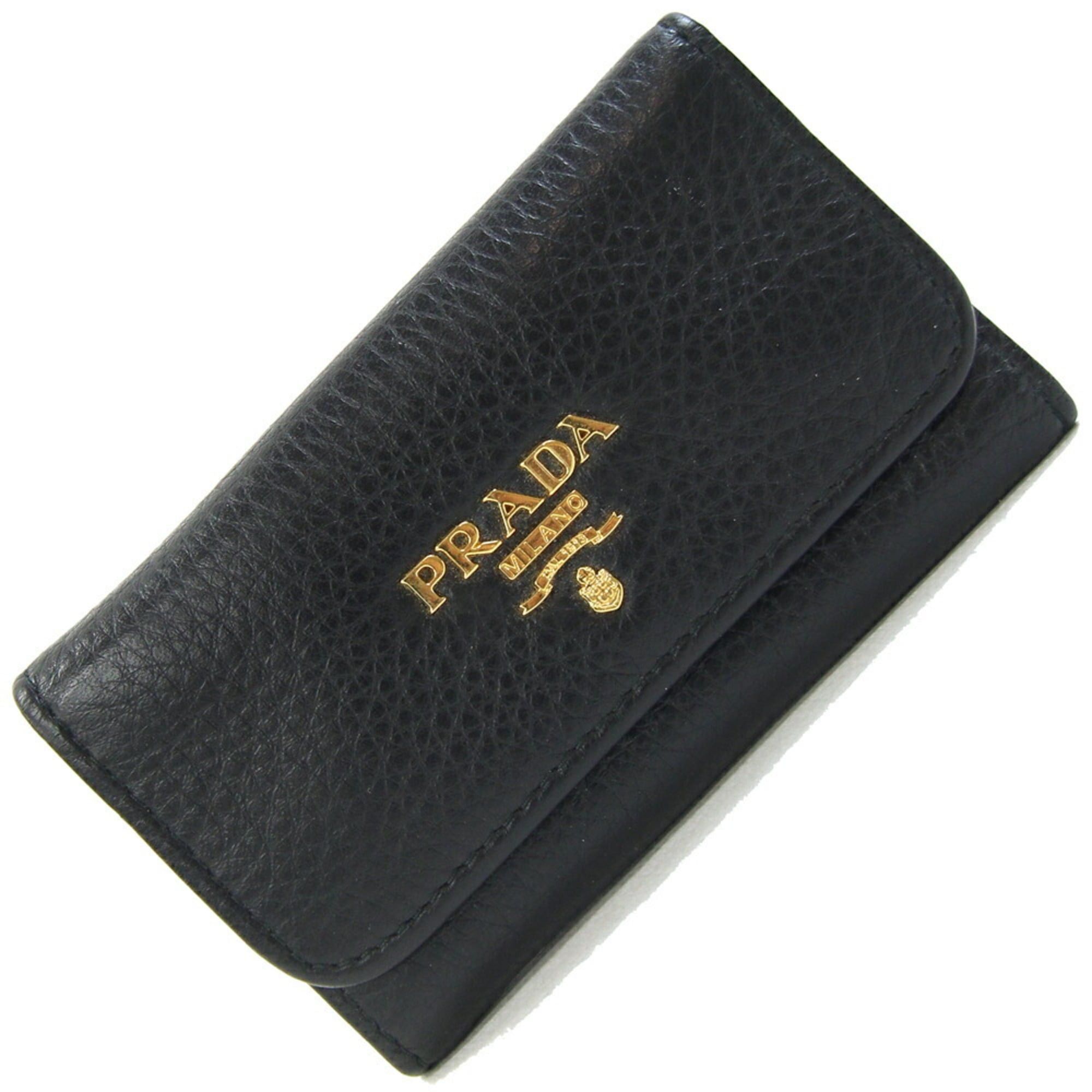 Prada 6-Key Case 1PG222 Black Leather Key Holder for Women