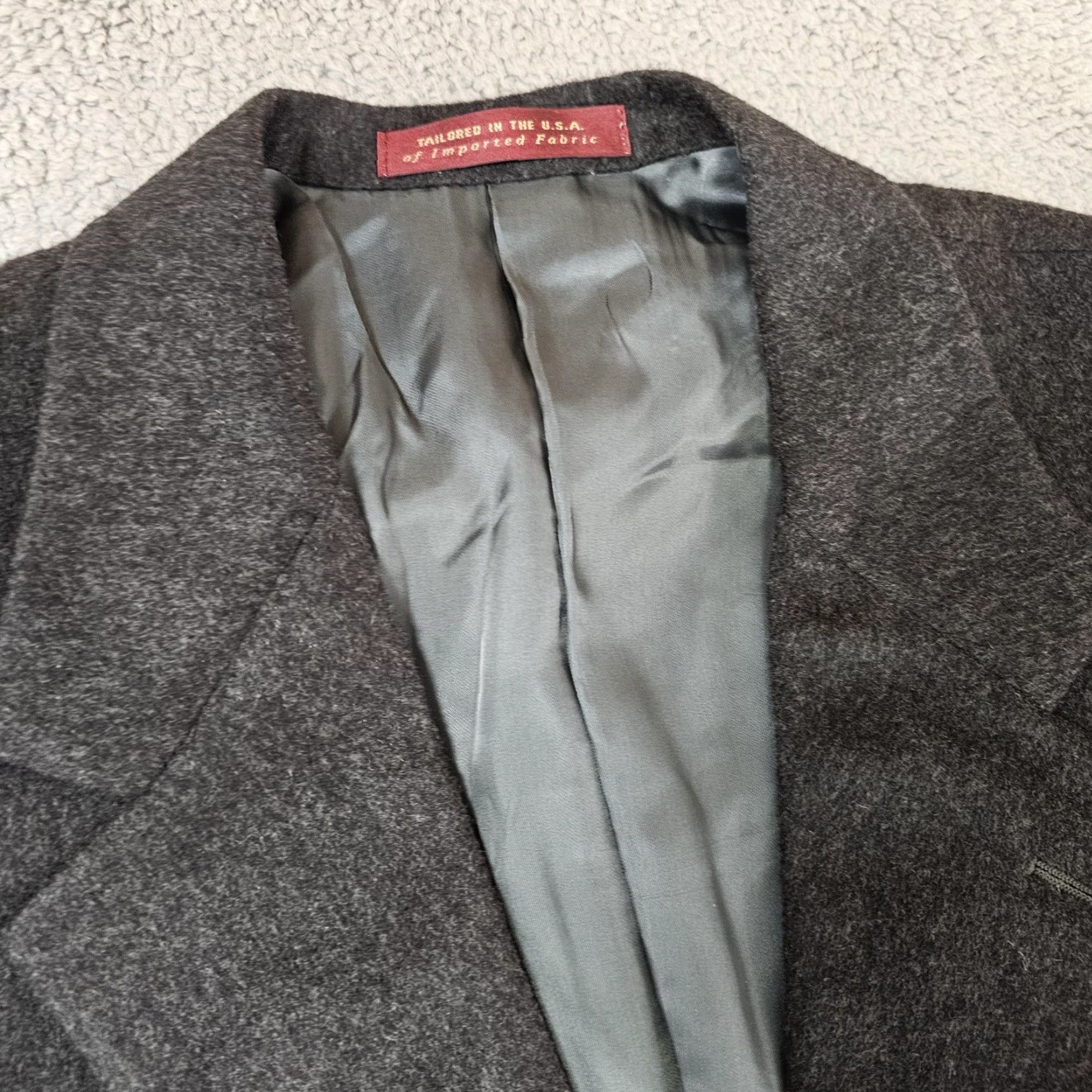 Nordstrom Loro Piana Sport Coat Mens 46 Gray 100% Cashmere Two-Button Notch Lapel Black/Charcoal Gray Solid Jacket Coat Business Formal Wedding USA Size US S / EU 44-46 / 1 - 3 Thumbnail