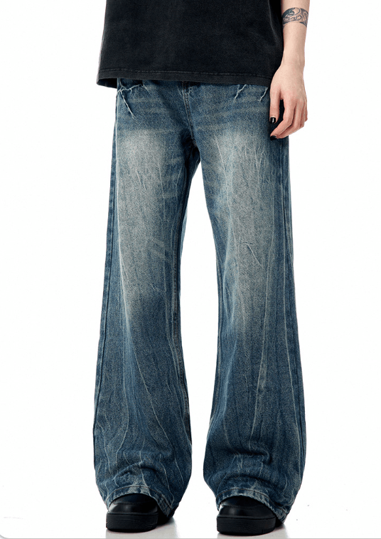 Japanese Brand × Jean Vintage heavy washed lightning crack cleanfit straight jeans Size US 32 / EU 48 - 3 Thumbnail