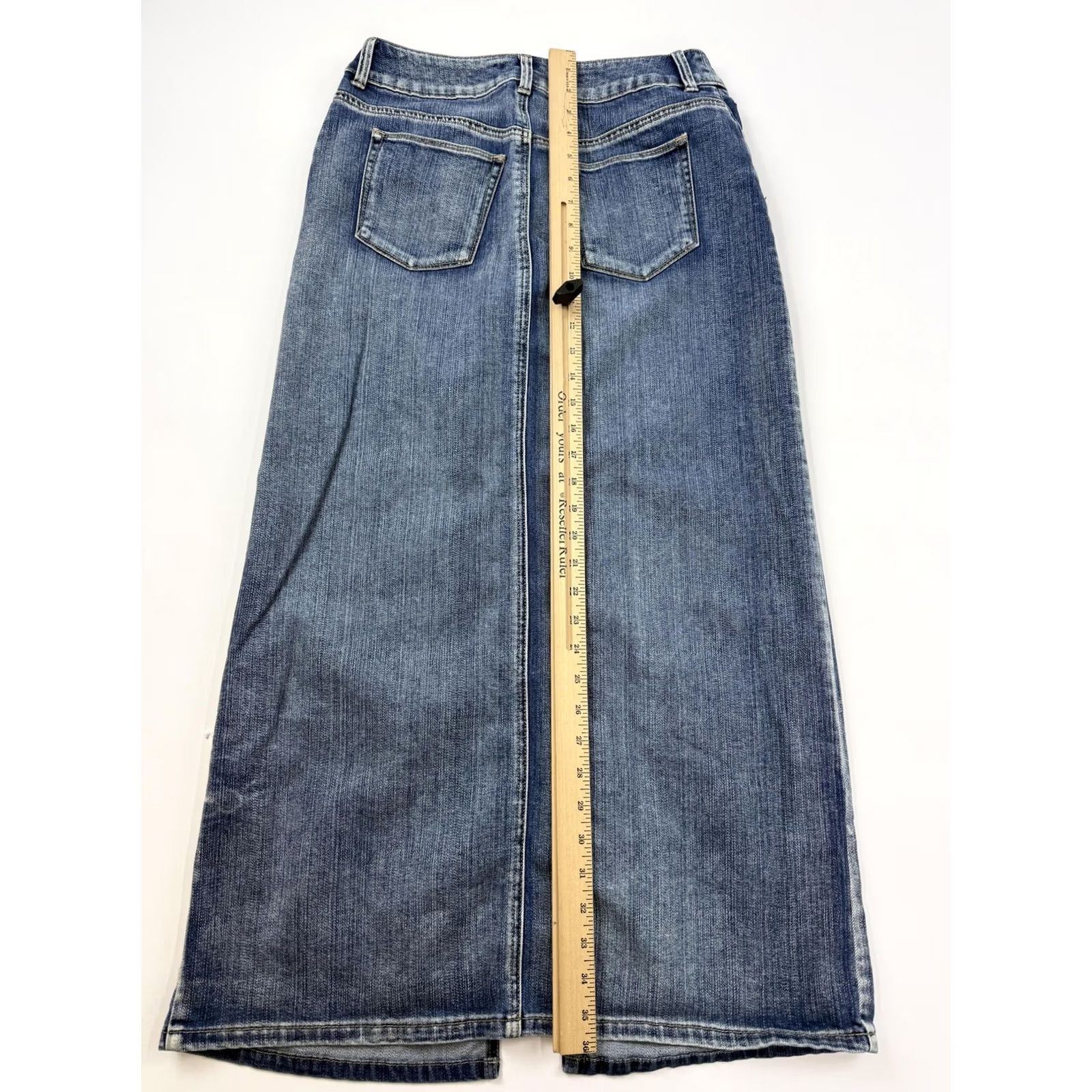 Vintage Chico's Denim Skirt 0 Blue Long Maxi Front Slit Pockets Casual Stretch Womens Size 25" / US 0 / IT 36 - 6 Thumbnail
