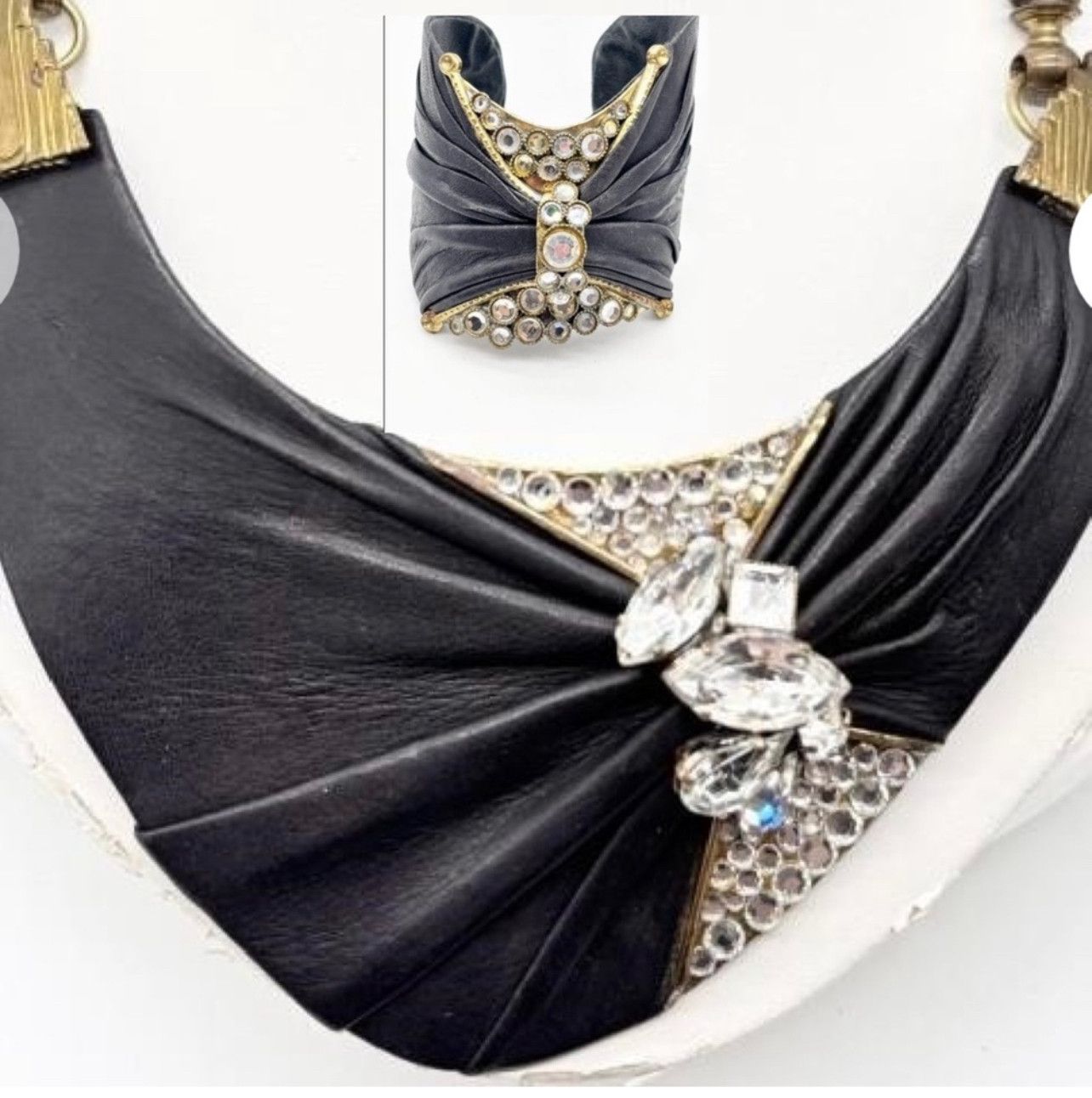 Vintage 70s Vintage Luigi Briglia Leather Gem Bohem Necklace Set Size ONE SIZE - 1 Thumbnail