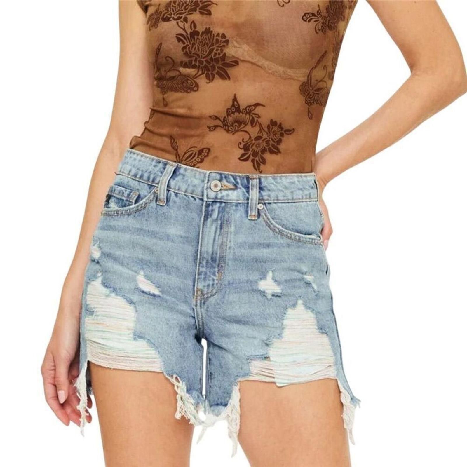 Kancan USA Kancan Women's Denim Cut-Off Shorts Blue Size L rainbow Size 36" / US 14 / IT 50 - 1 Thumbnail