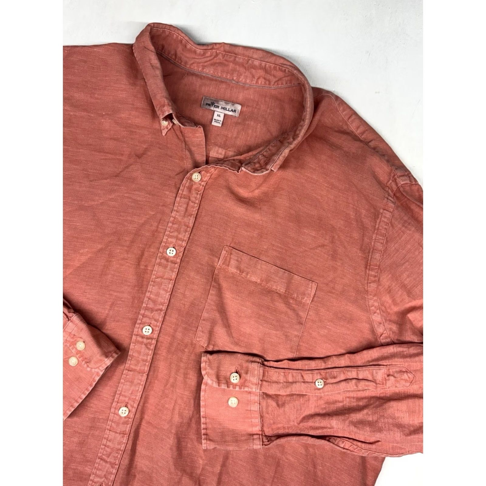 Peter Millar Peter Millar Pink Linen Blend Shirt Mens XL Long Sleeve Logo Button Casual Summer Size US XL / EU 56 / 4 - 2 Thumbnail