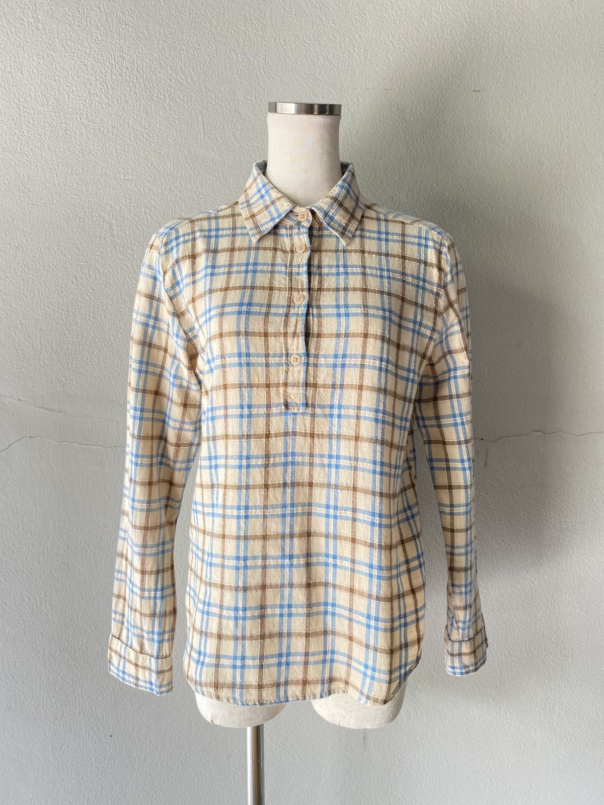 45rpm 45rpm R Beige and Blue Plaid Button-Up Shirt Size S / US 4 / IT 40 - 9 Thumbnail